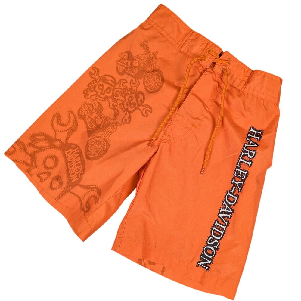 Harley-Davidson Boys Orange Motorcycle Skull Swim Trunks Board Shorts Size 5